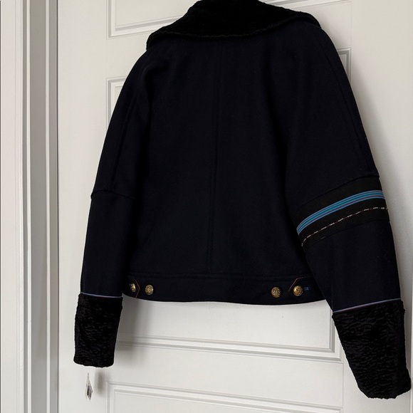 Free People Black Eisenhower Military Jacket Wool Blend w/Faux Fur Accents  Sz M - Picture 5 of 16